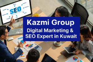 Business team discussing SEO strategy in an office environment – Kazmi Group Digital Marketing and SEO Expert in Kuwait.