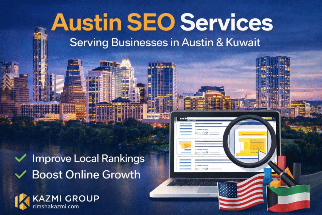Austin SEO services for businesses in Austin and Kuwait by Kazmi Group at rimshakazmi.com