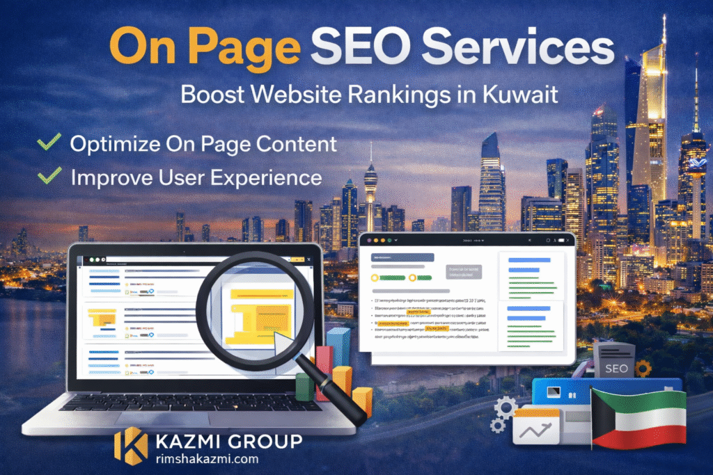 On page SEO services to boost website rankings in Kuwait by Kazmi Group at rimshakazmi.com